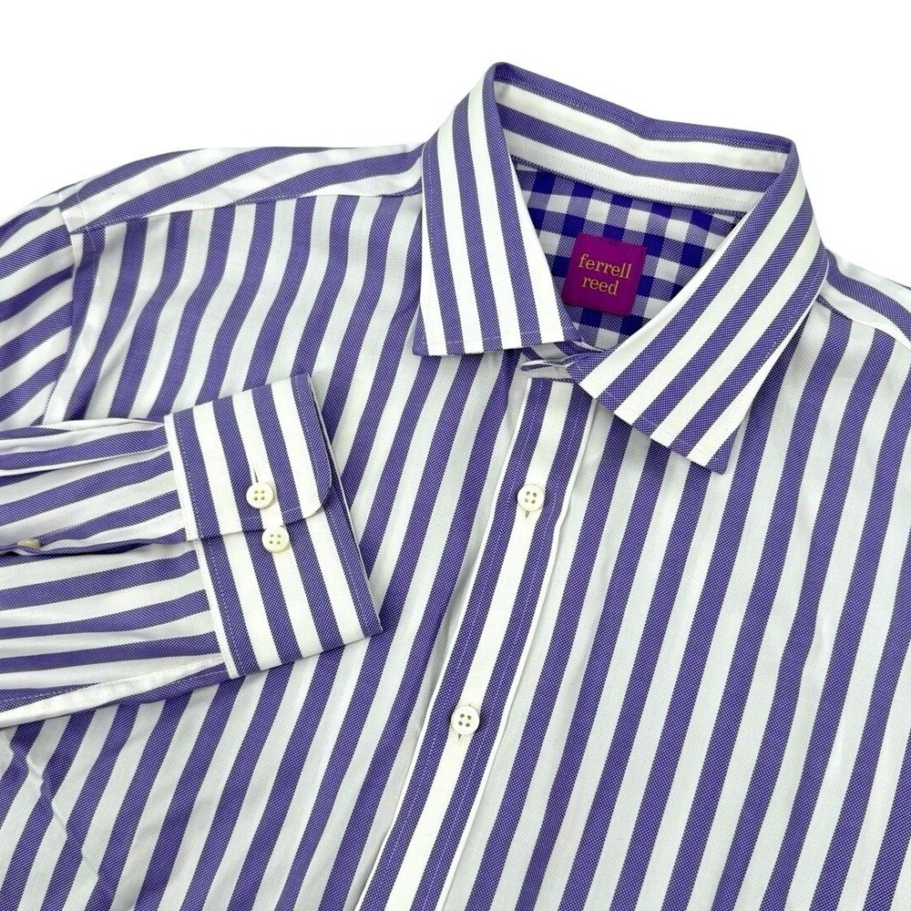 NEW Ferrell Reed Mens 16.5 Dress Shirt Long Sleeve Lavender Striped Oxford